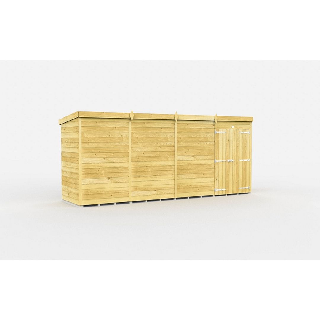 Buttercup Farm 15 x 4 Feet Pent Shed - Double Door W/O Window - L118 x W454 x H201 cm in Brown