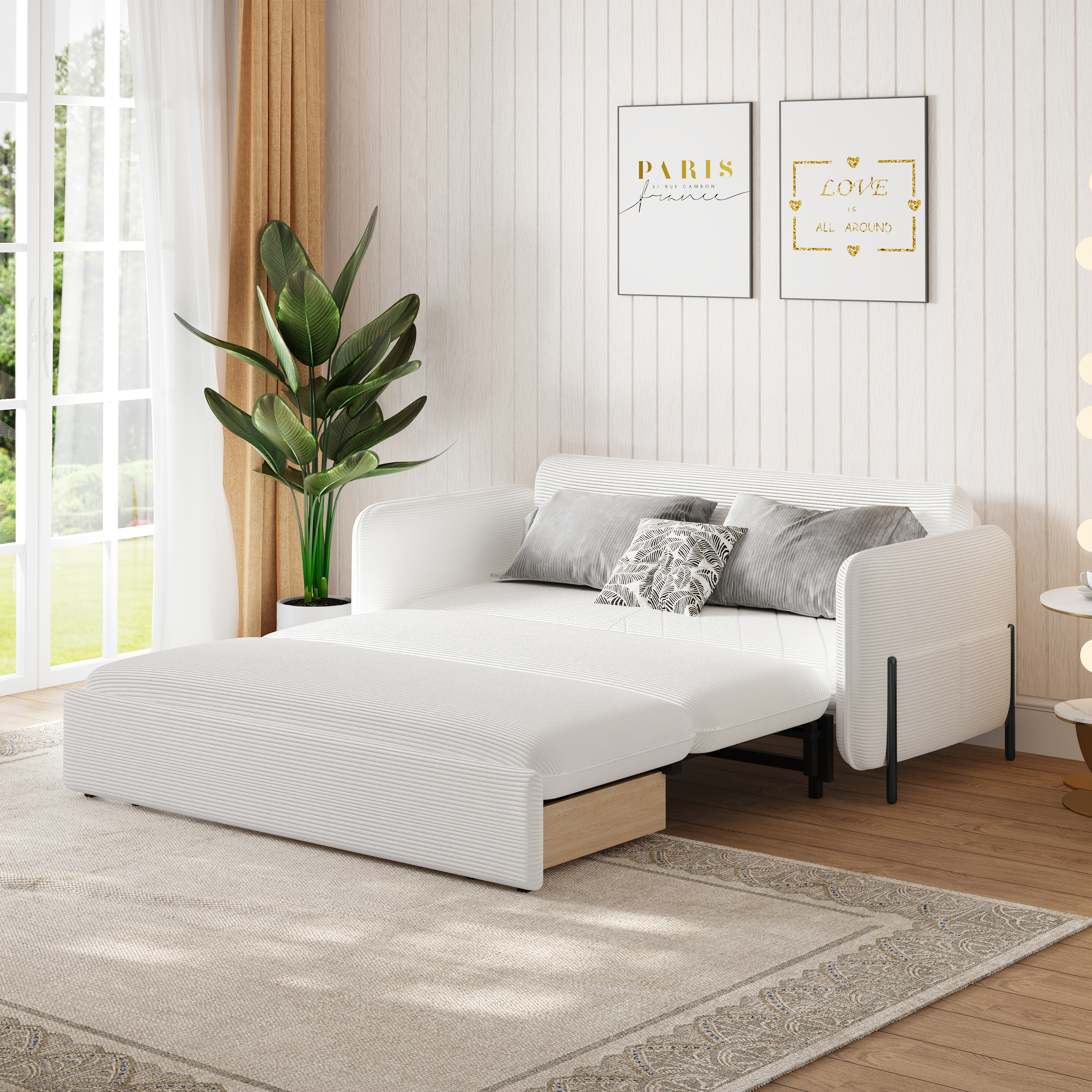 68" Full 2-Seater Corduroy Convertible Sleeper Sofa