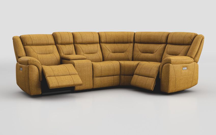 Yellow Fabric Ainsdale 2 Corner 1 Power Sofa with Console