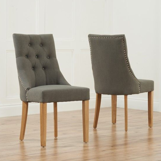 Ansor Grey Dining Chairs With Solid Oak Legs In Pair