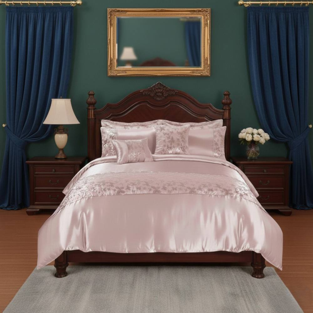 Snug City Duvet Cover Embroidery Set Luxury Bedding with Matching Pillowcases in Pink