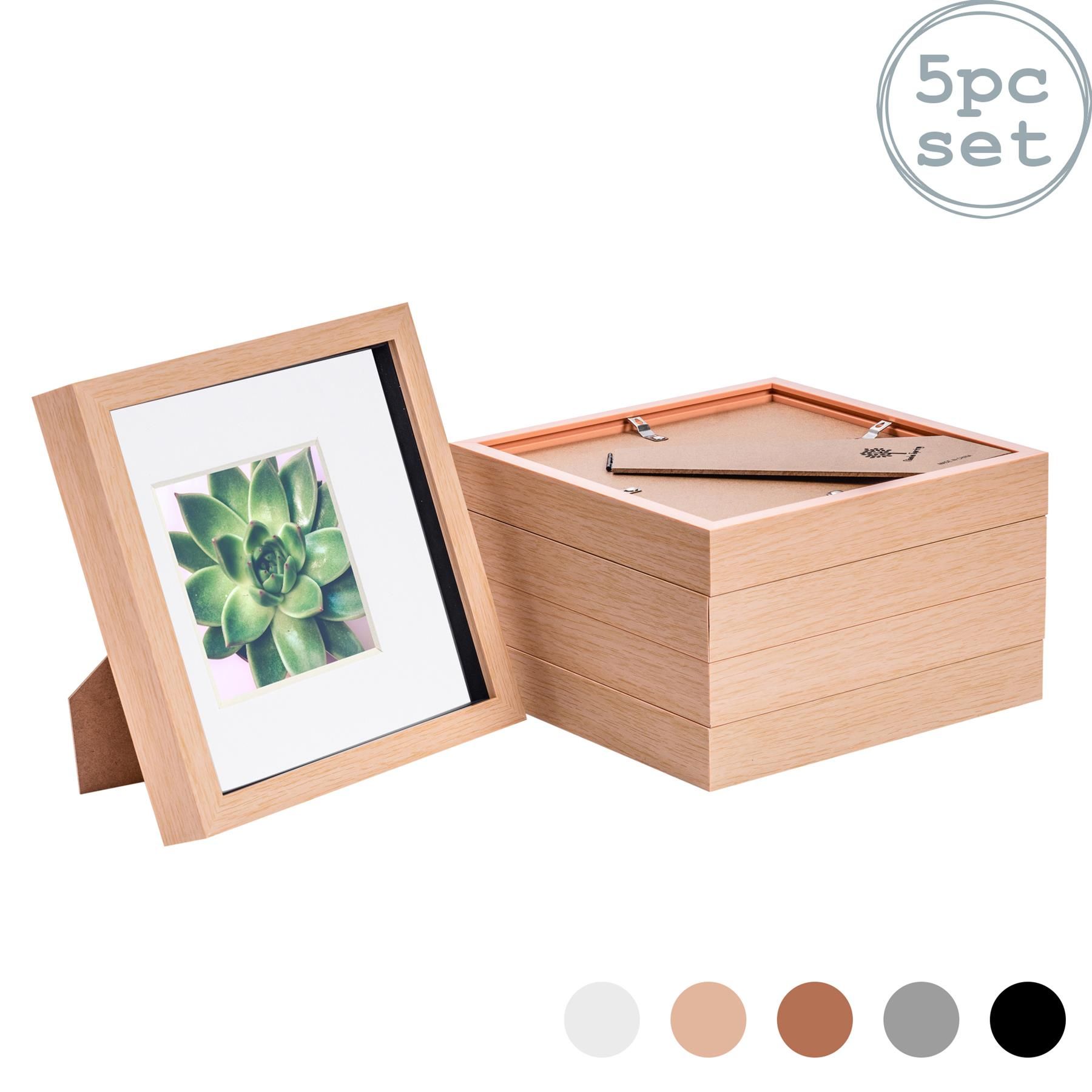 Nicola Spring 3D Box Photo Frames - 8 x 8" with 4 x 4" Mount - Ivory Mount - Pack of 5 in Light Brown