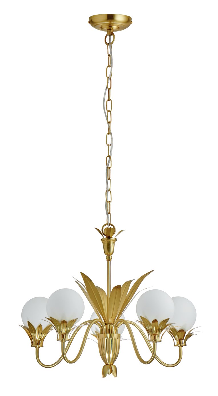 Habitat Easton 5 Light Opal Chandelier - Brass