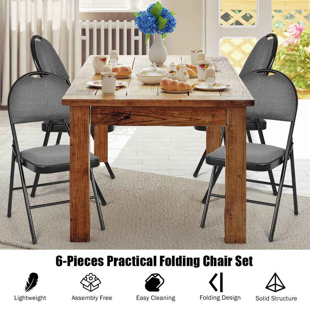 Costway Set of 6 Folding Chair Armless Padded Kitchen Dining Seat Portable Guest Chair in Grey 6