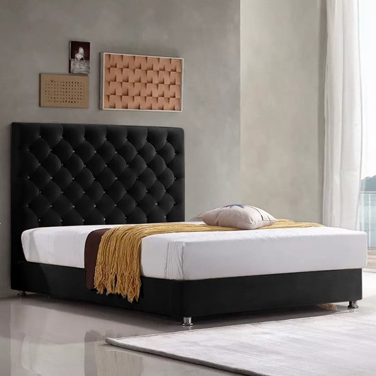Martinsburg Plush Velvet Upholstered Super King Size Bed In Black