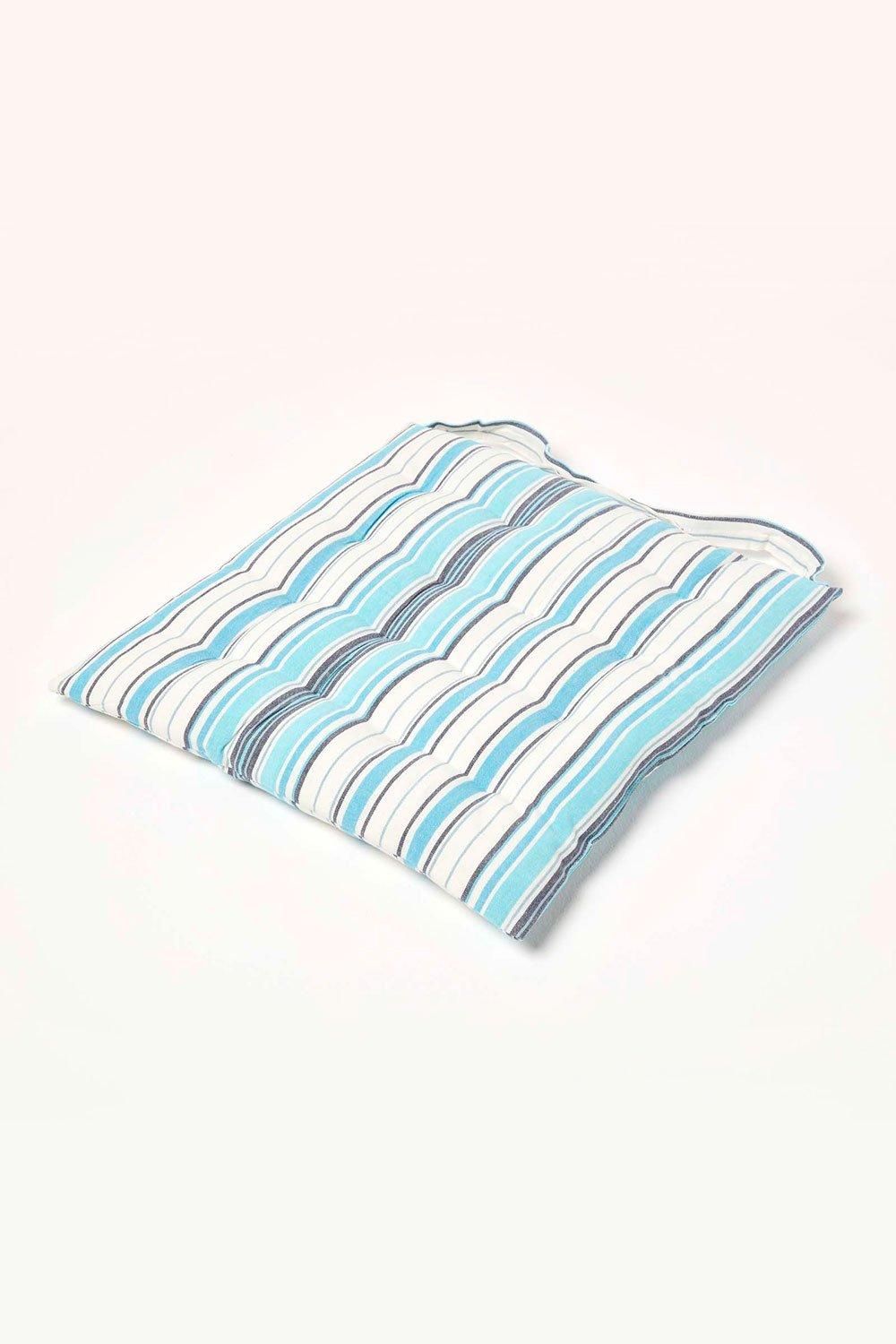 Homescapes Seat Pad Luxury Cotton Blue Striped Indoor Outdoor Garden Cushion, 40cm