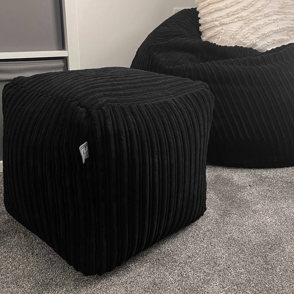 rucomfy Beanbags rucomfy Indoor Jumbo Cord Bean Bag Footstool - Cube Pouffe in Black