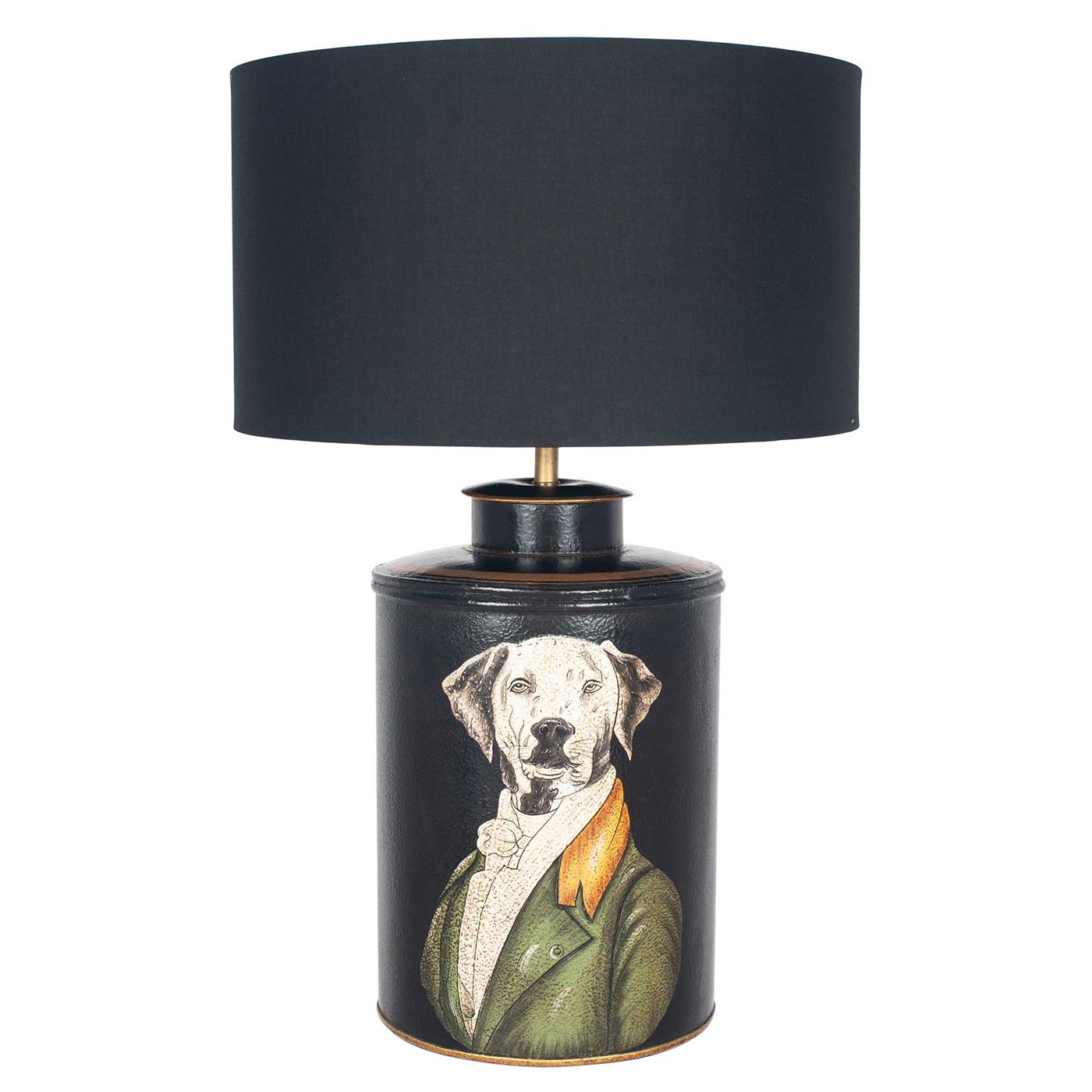 Black Hand Painted Dog Table Lamp, Black Shade