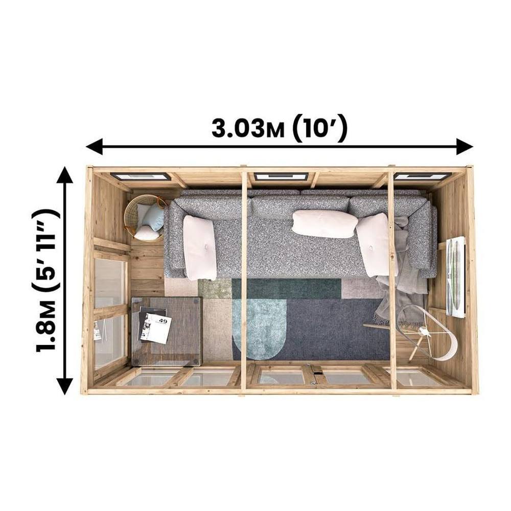 Dunster House Summerhouse 3m x 1.8m (10' x 6') Pent Roof, RagePanda Modular in Brown 3