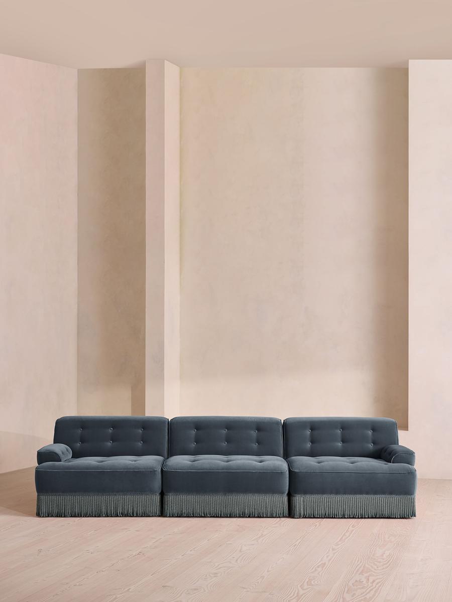 Elowen Modular Sofa, Four Seater, Velvet, Grey Blue
