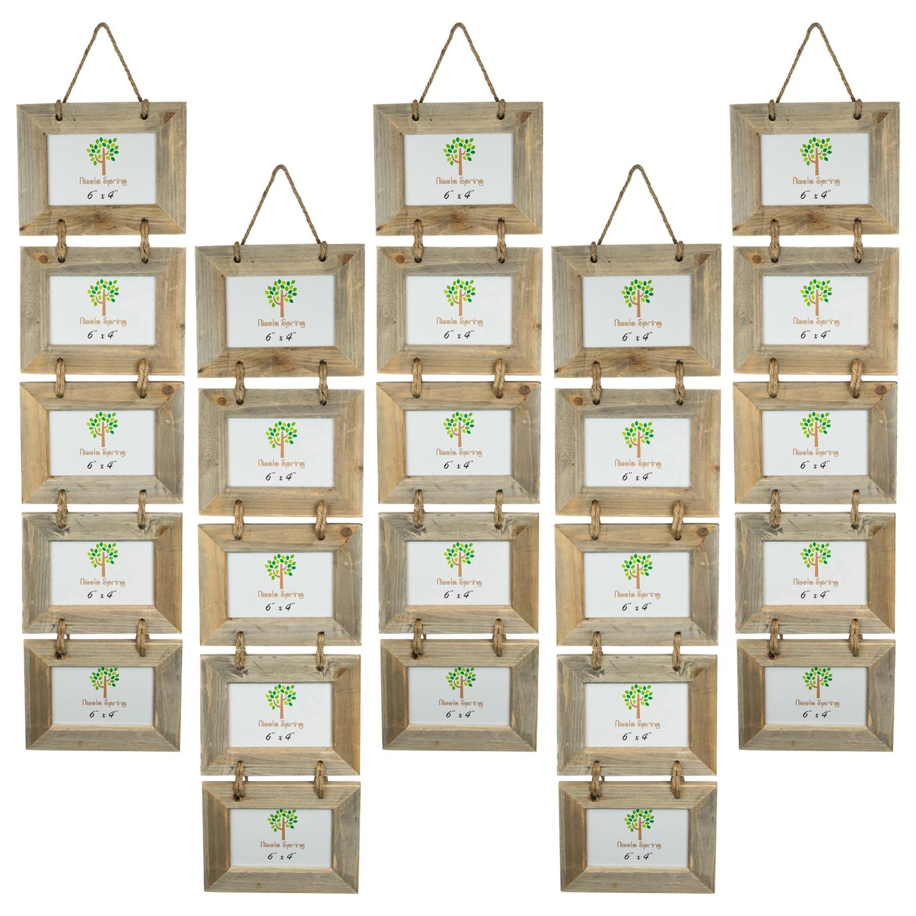 Nicola Spring Rustic Wooden Hanging 5 Photo Frame - 6 x 4" - Pack of 5 in Natural