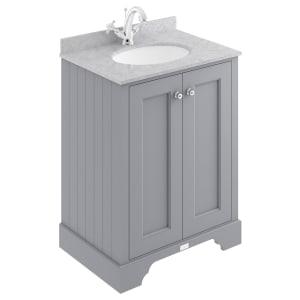 Bayswater Victrion Plummett Grey Traditional Freestanding Vanity Unit & Grey Marble Top Basin - 600mm
