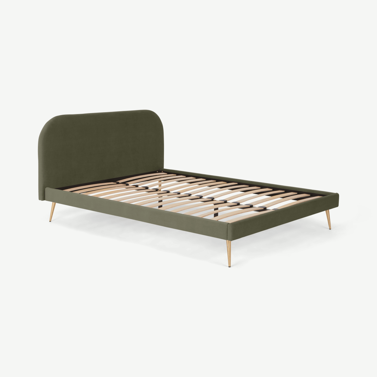 Eulia King Size Bed, Sycamore Green Velvet & Brass Legs