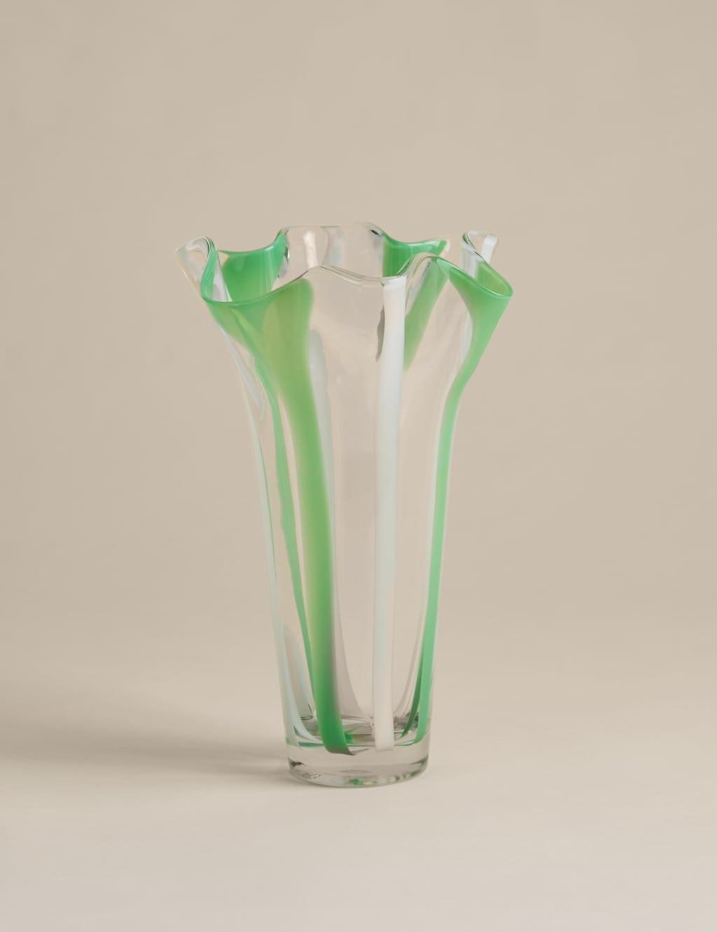 M&S Striped Handkerchief Glass Vase Sage