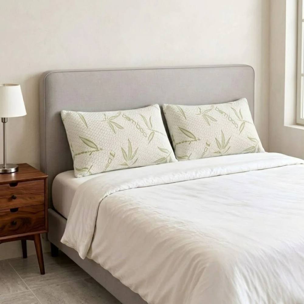 HOME LUXE INTERIOR Pack of 2 Bamboo Memory Foam Pillows - Breathable Orthopedic Support in White