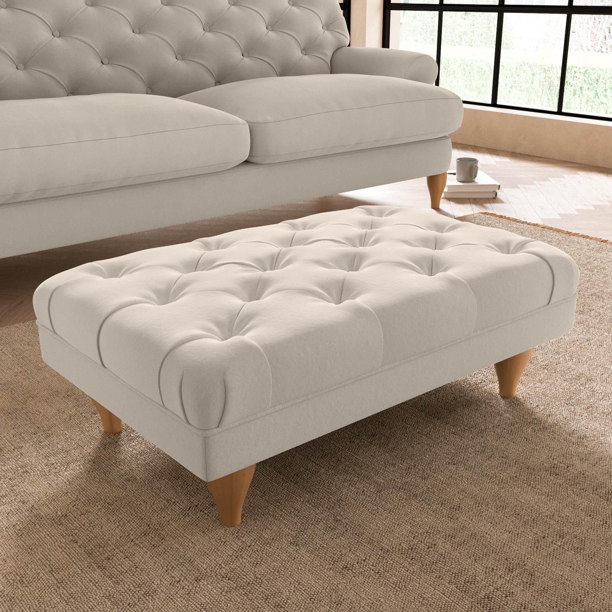 Warwick Luxury Velvet Footstool Beige