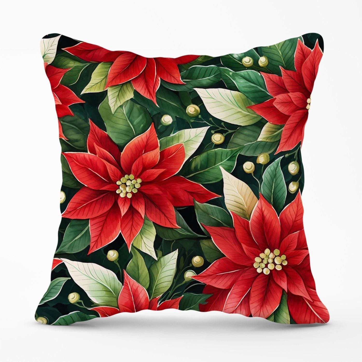 Warren Reed - Designer Poinsetta Watercolour Outdoor Cushion in Red