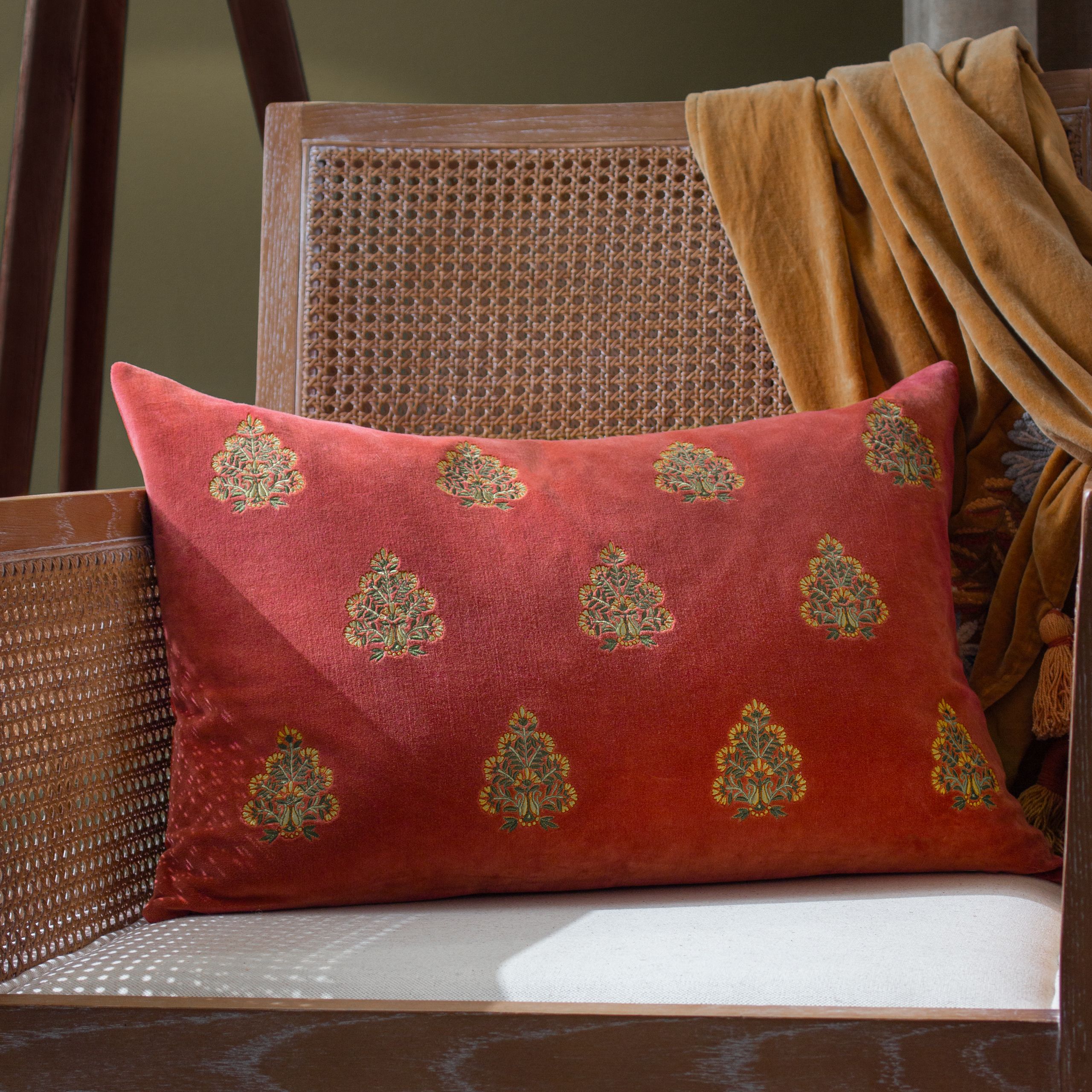 Paoletti Rennes Floral Embroidered 100% Cotton Cushion in Rose