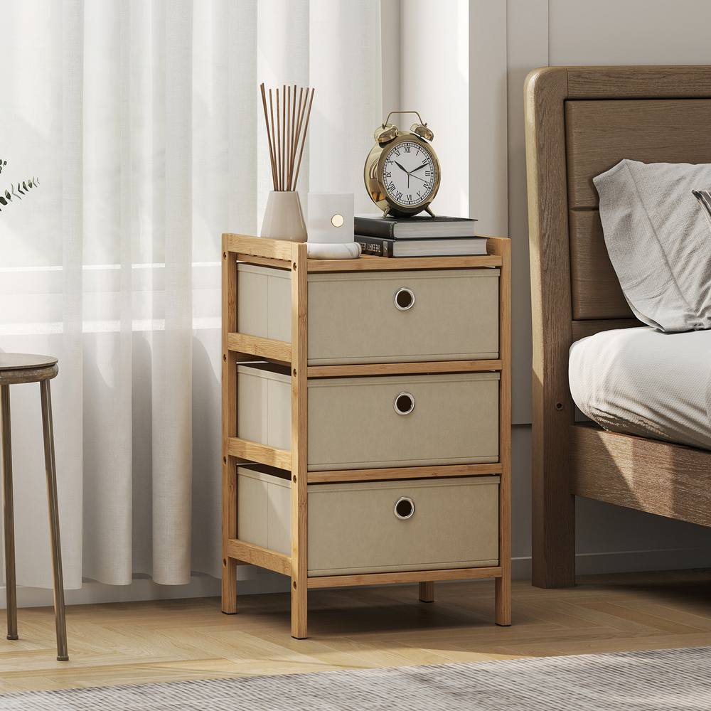 HOMCOM Chest of Drawers, 3 Drawers Dresser with Bamboo Frame, Cream White
