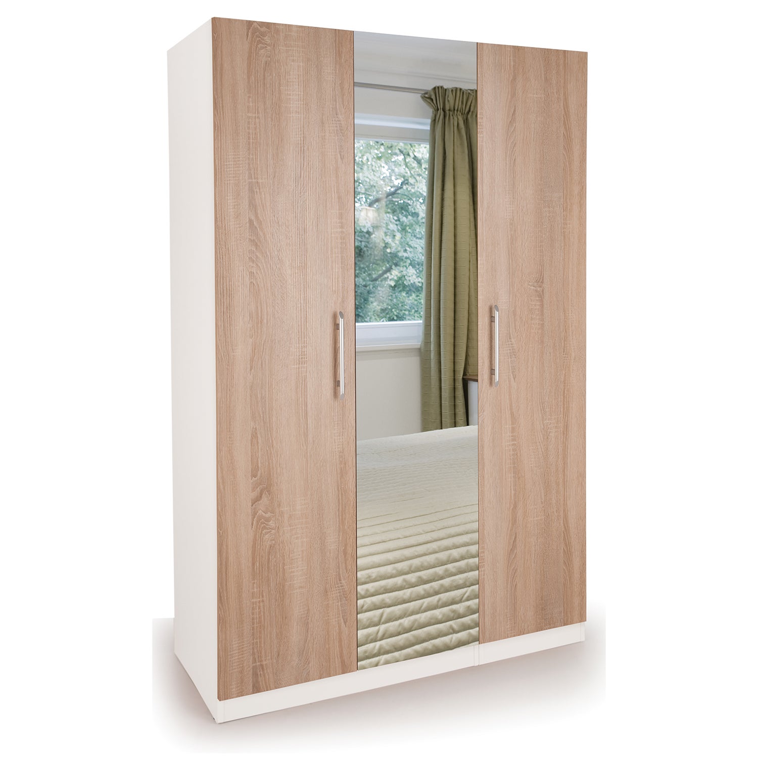 Euston Triple Wardrobe, White & Mirrored