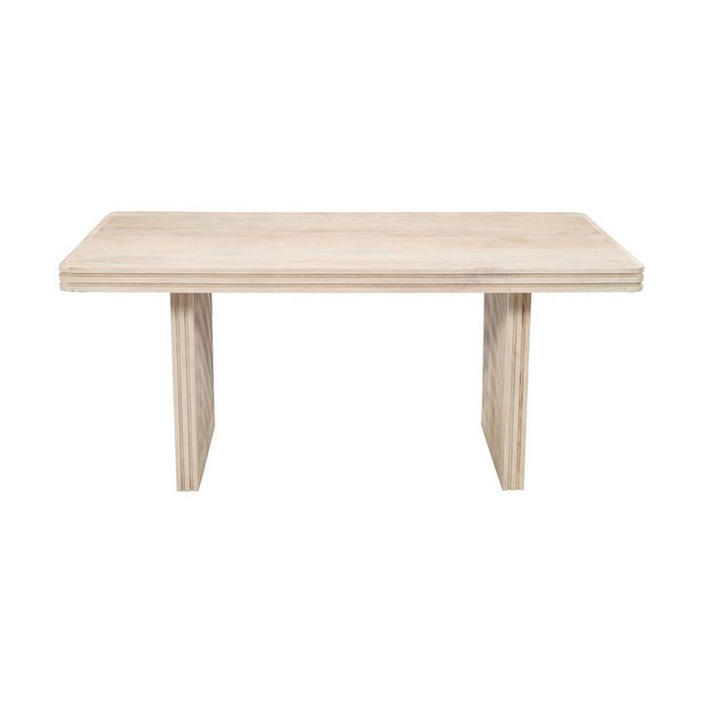 Indian Hub Hudson Carved 6 Seater Dining Table - Mango Wood - L90 x W165 x H78 cm in Beige