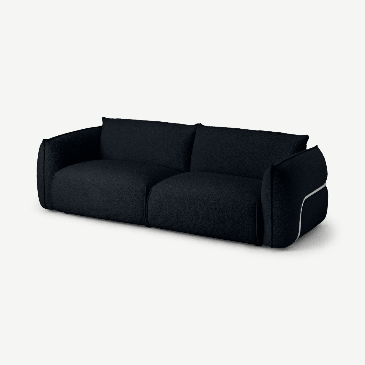 Dion 3 Seater Sofa, Black Boucle with Stainless Steel Frame