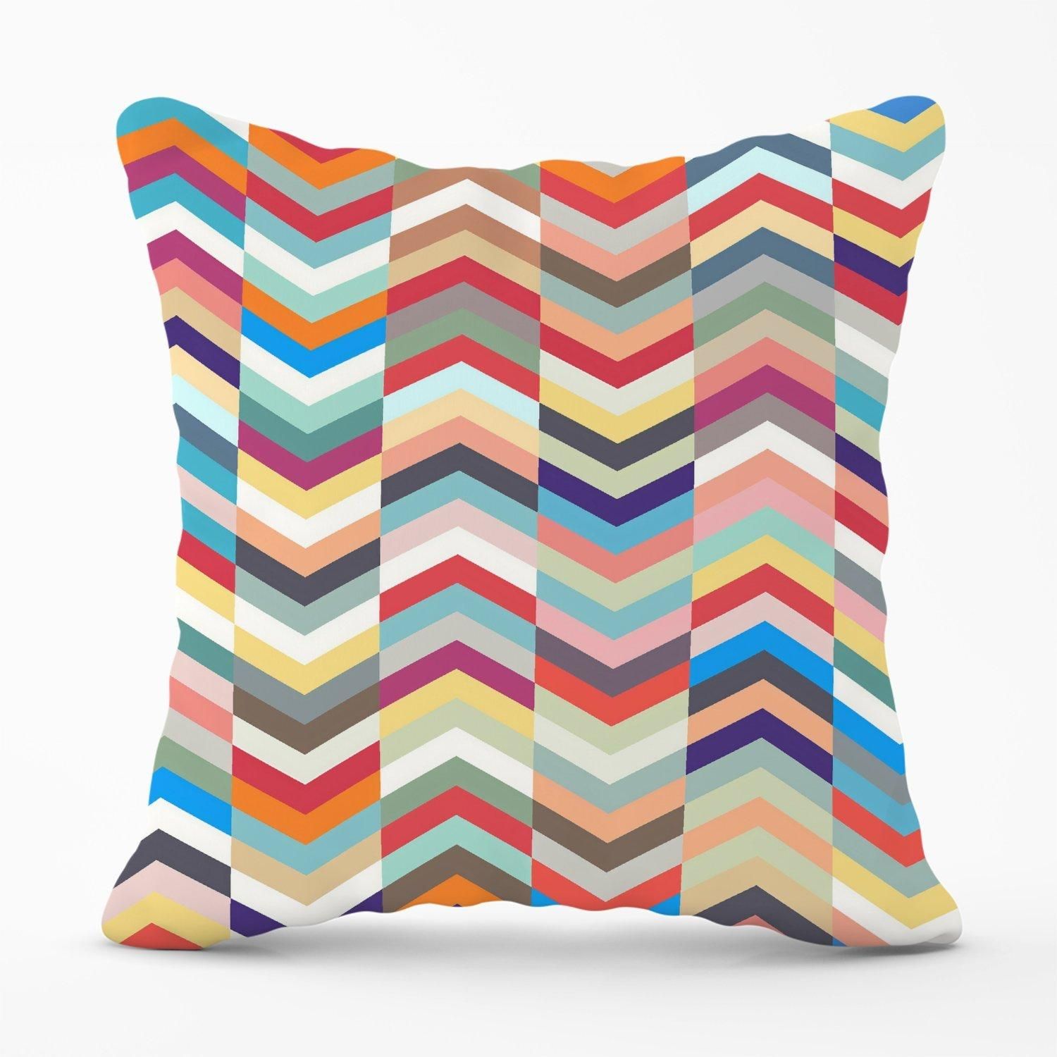 Warren Reed - Designer Geometric Multi Colored Chevron Pattern Outdoor Cushion in Red