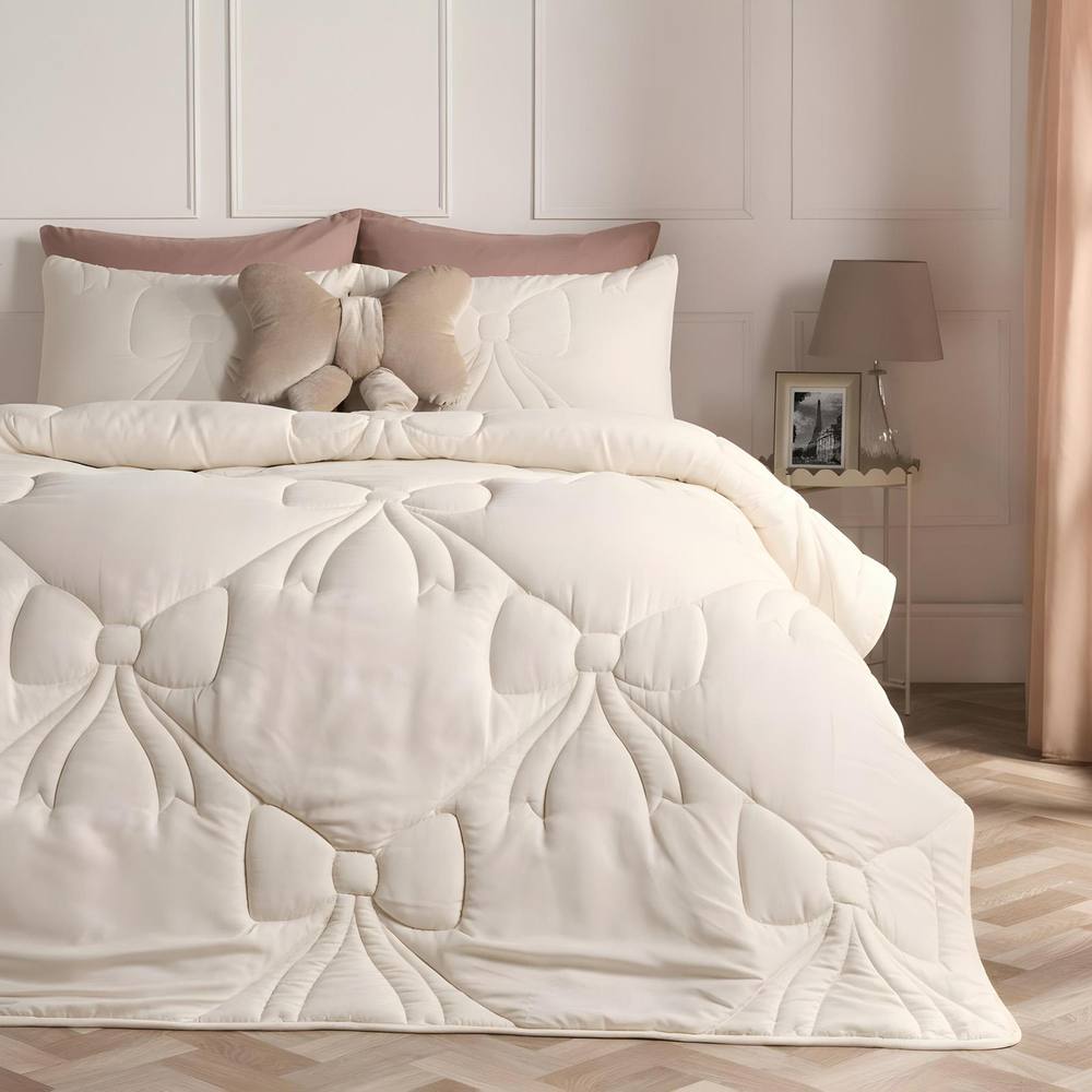OHS Bow Lattice Coverless 7.5 TOG Duvet Bedding Set with Pillowcase in Ivory
