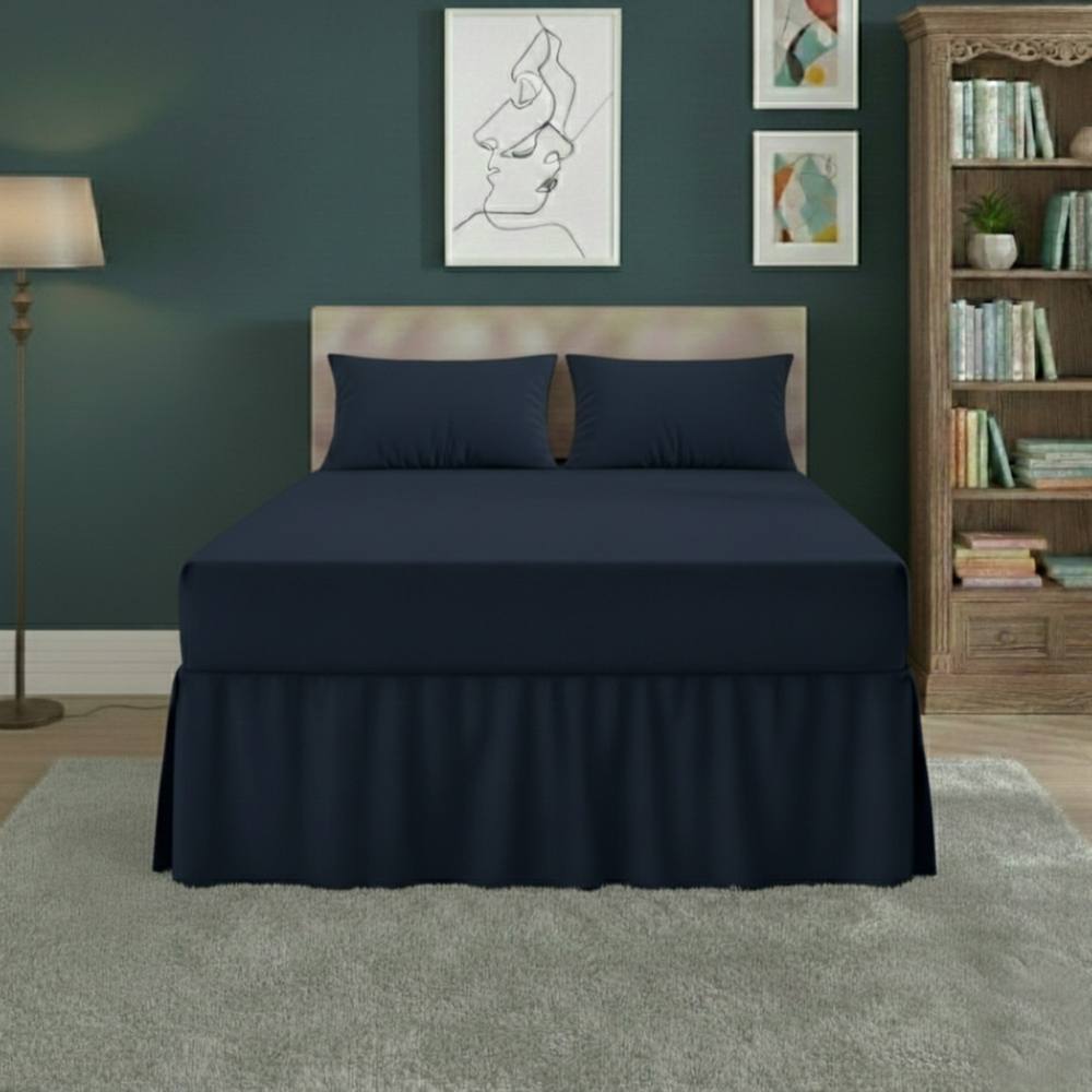 Snug City Fitted Valance Bed Sheet Polycotton Mattress Cover & Frill Easy Care in Navy