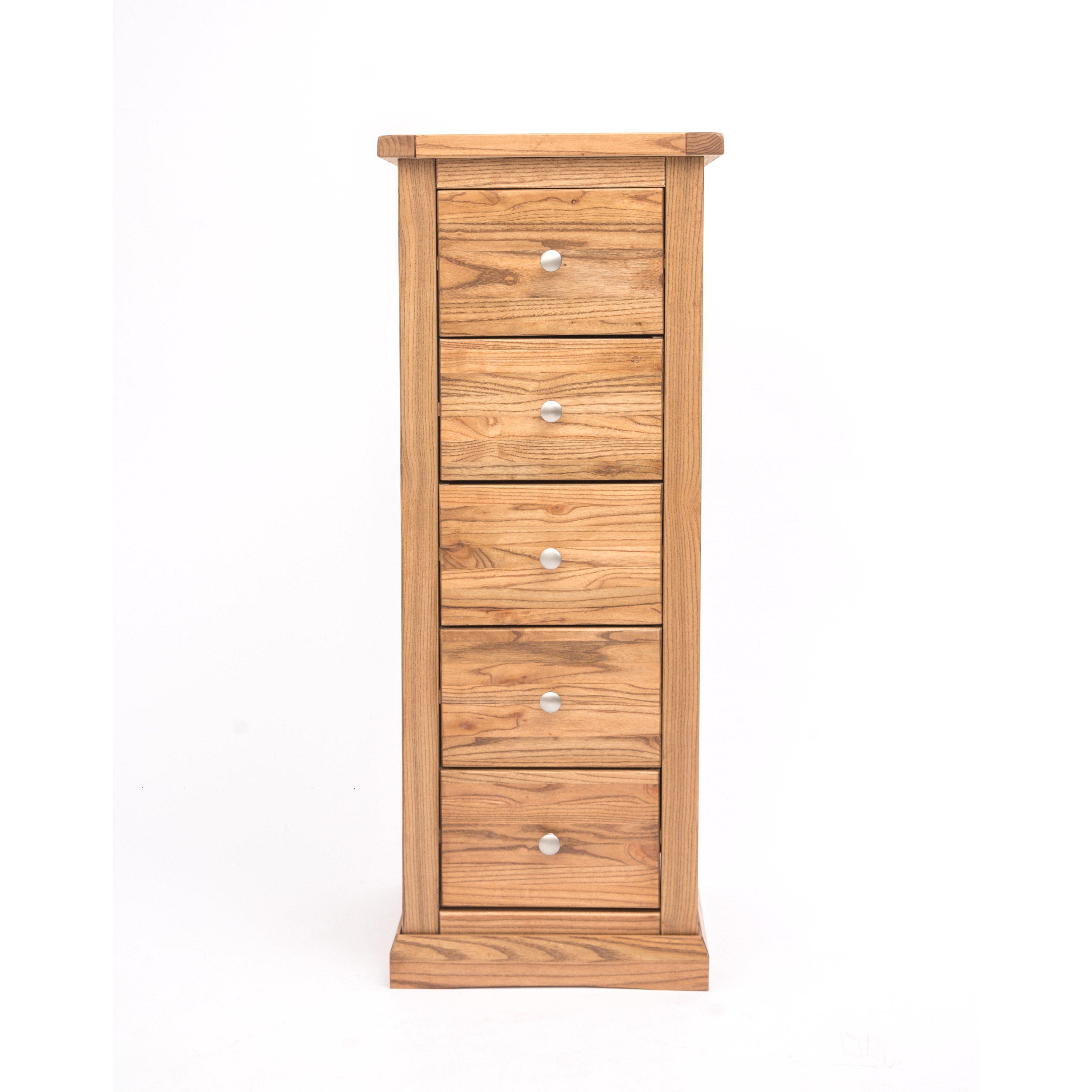 Cabinet Bits Salerno 5 Drawer Narrow Chest of Drawers Chrome Knob in Natural