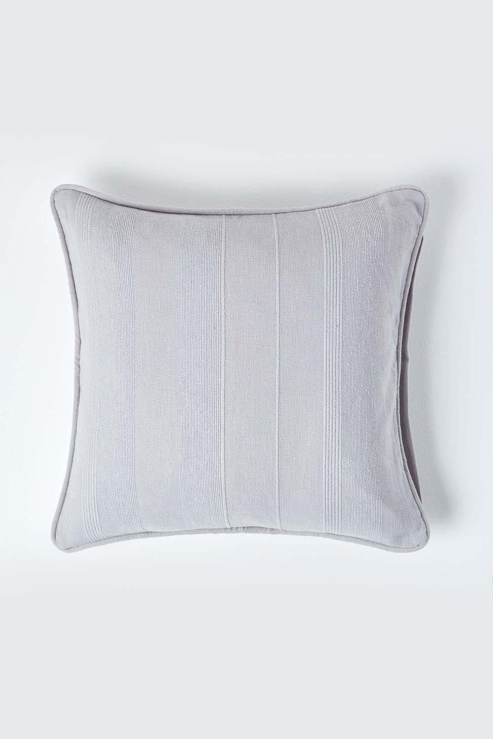 Homescapes Cotton Rajput Ribbed Cushion Cover in Silver