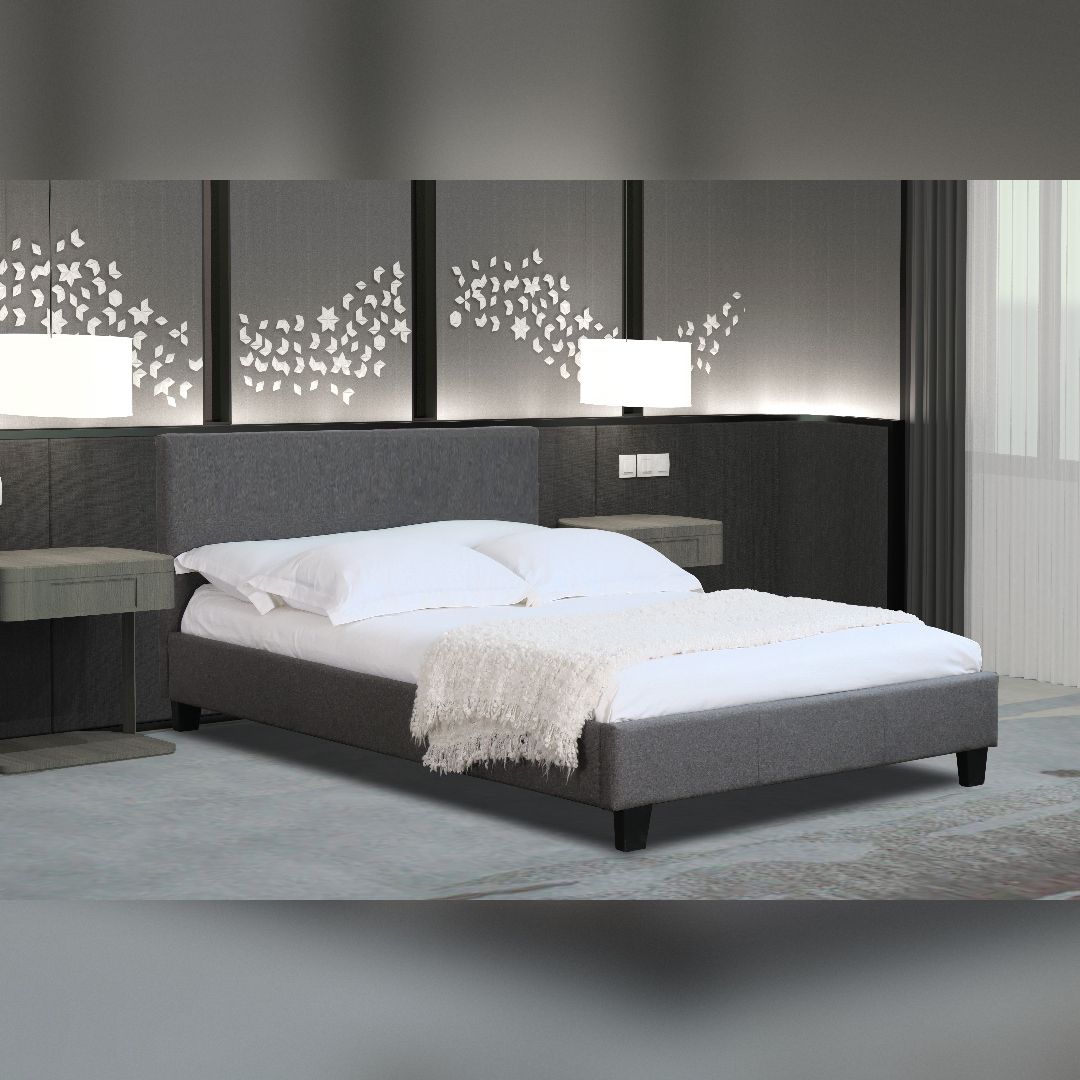Comfy Living Ltd Modern Hopsack Fabric Upholstered Bedframe in Dark Grey