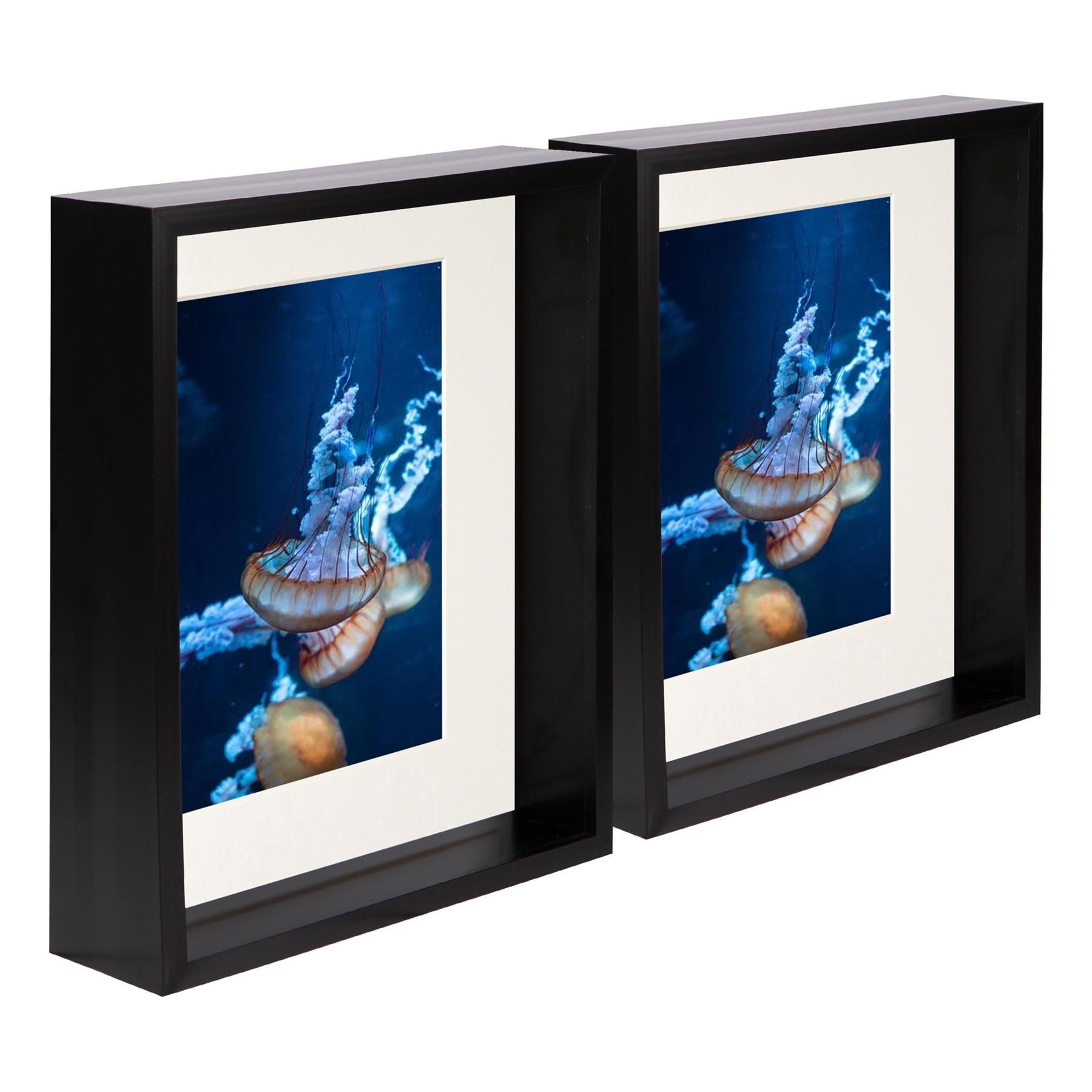 Nicola Spring 8" x 10" 3D Deep Box Photo Frames - 5" x 7" Mount - Black - Pack of 2 in Ivory