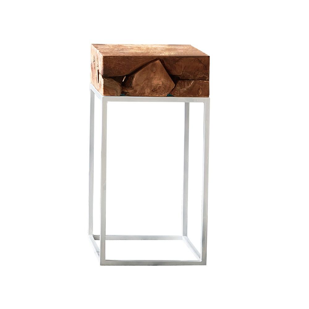 Teak Root Side Table with White Metal Frame