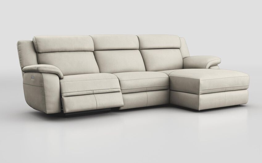 White Sarsina 3 Seater Sofa Left Hand Facing Power & Right Hand Facing Lounger with Head Tilt
