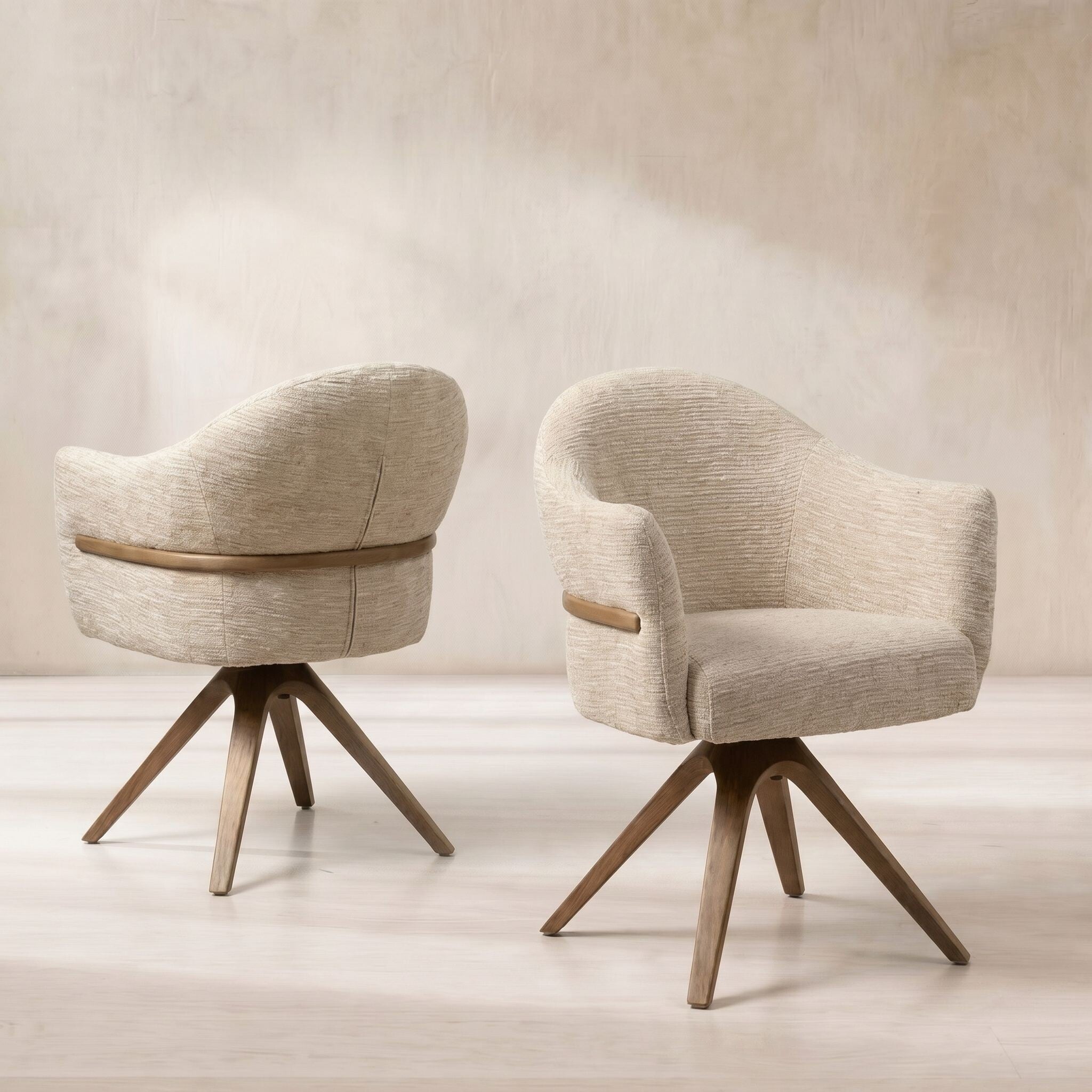 Fitzgerald Swivel Dining Chair With Arms, Neutral Fabric | Barker & Stonehouse