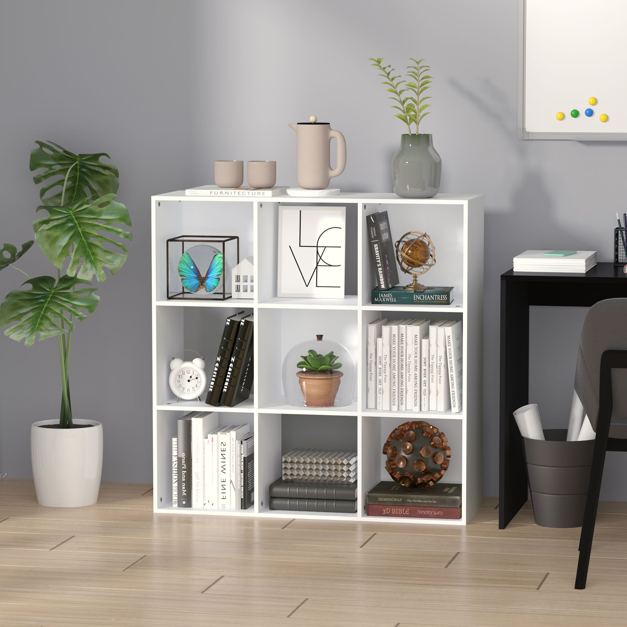 HOMCOM Bookshelf Storage Cabinet Bookcase 9 Cubes Particle Board Home Office in White