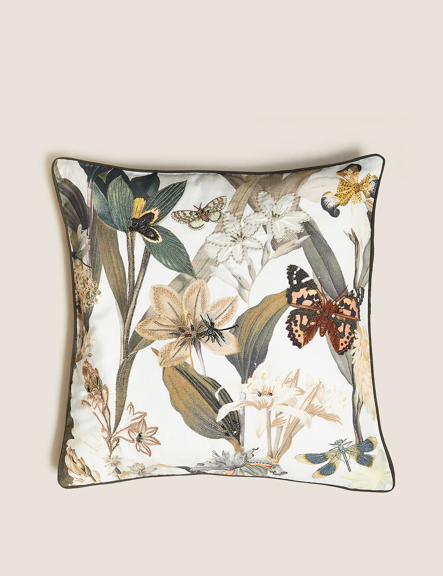 M&S Floral Embroidered & Embellished Cushion