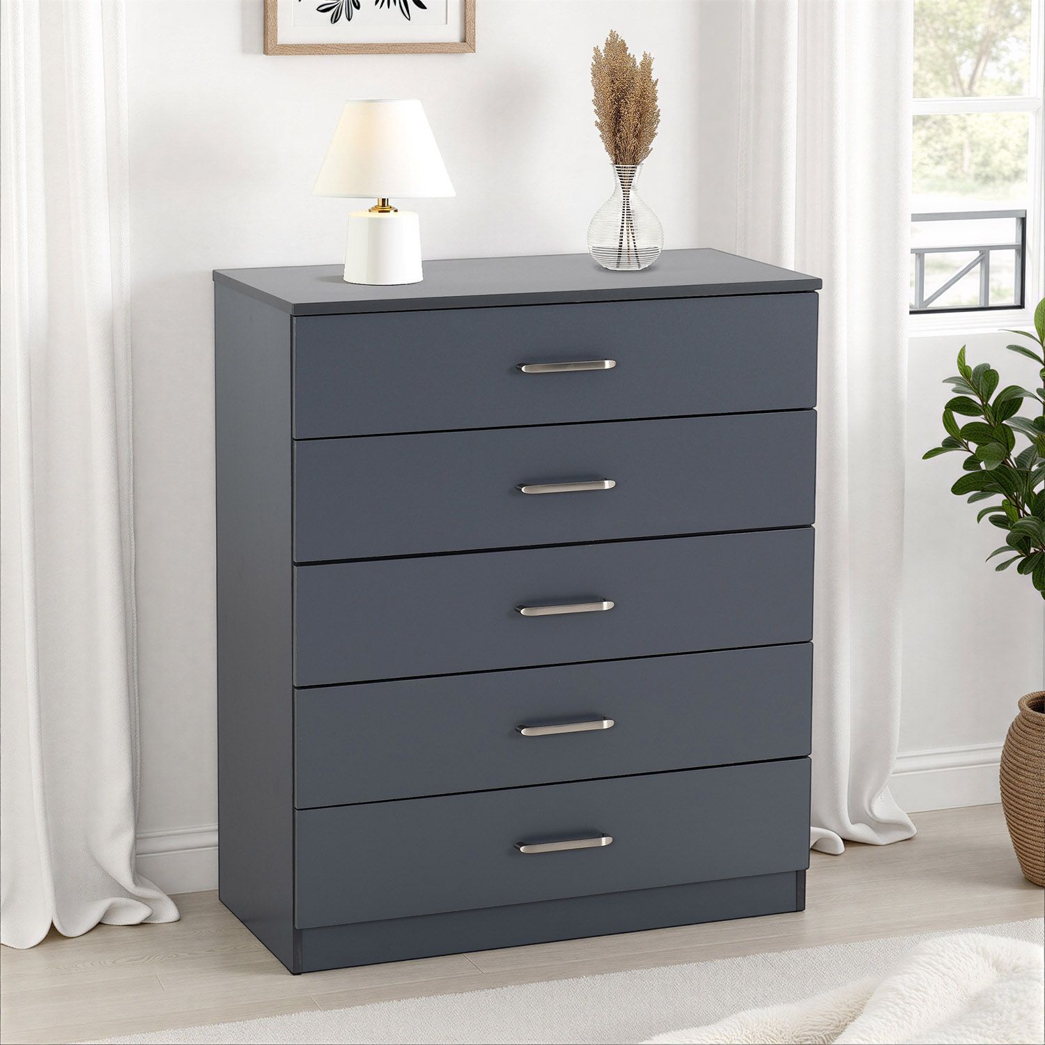 Seconique Dakotia 5 Drawer Chest in Dark Grey