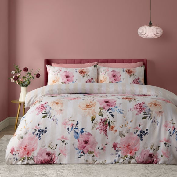 Catherine Lansfield Floral Stripe Duvet Cover & Pillowcase Set