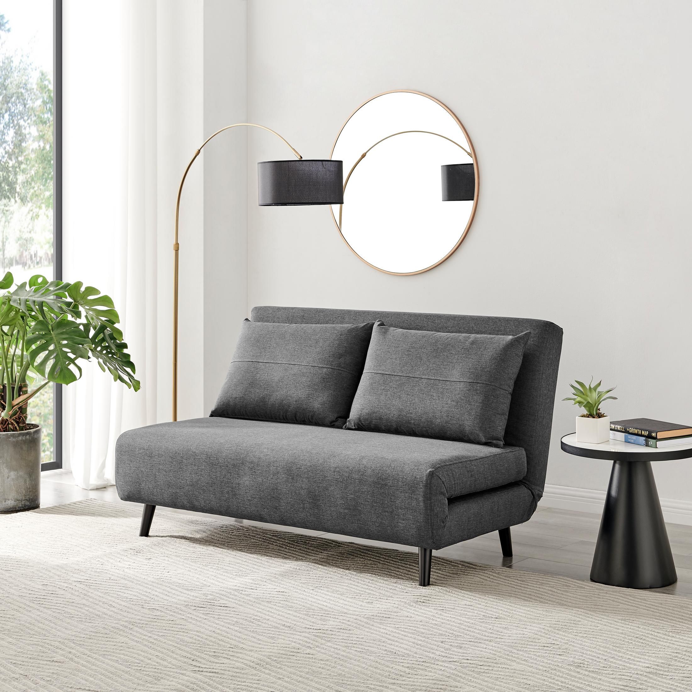 FurnitureboxUK Bobby Compact Futon Inspired Sofa Bed Upholstered In Soft Fabric in Dark Grey