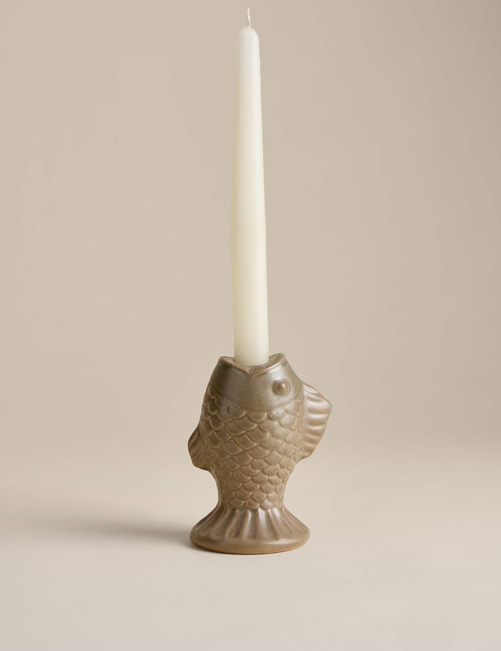 M&S Fish Ceramic Dinner Candle Holder Green