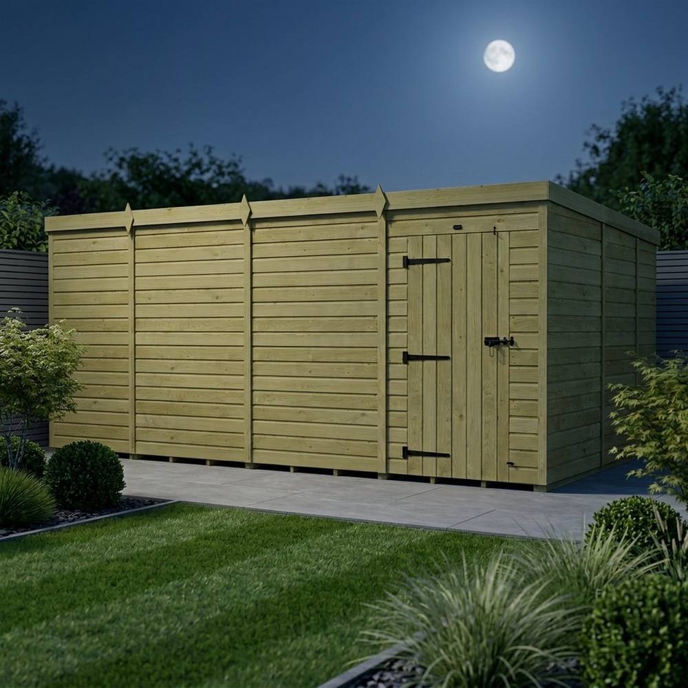 Buttercup Farm 15ft x 9ft Pent Garden Shed Single Door No Windows - Timber in Brown 3