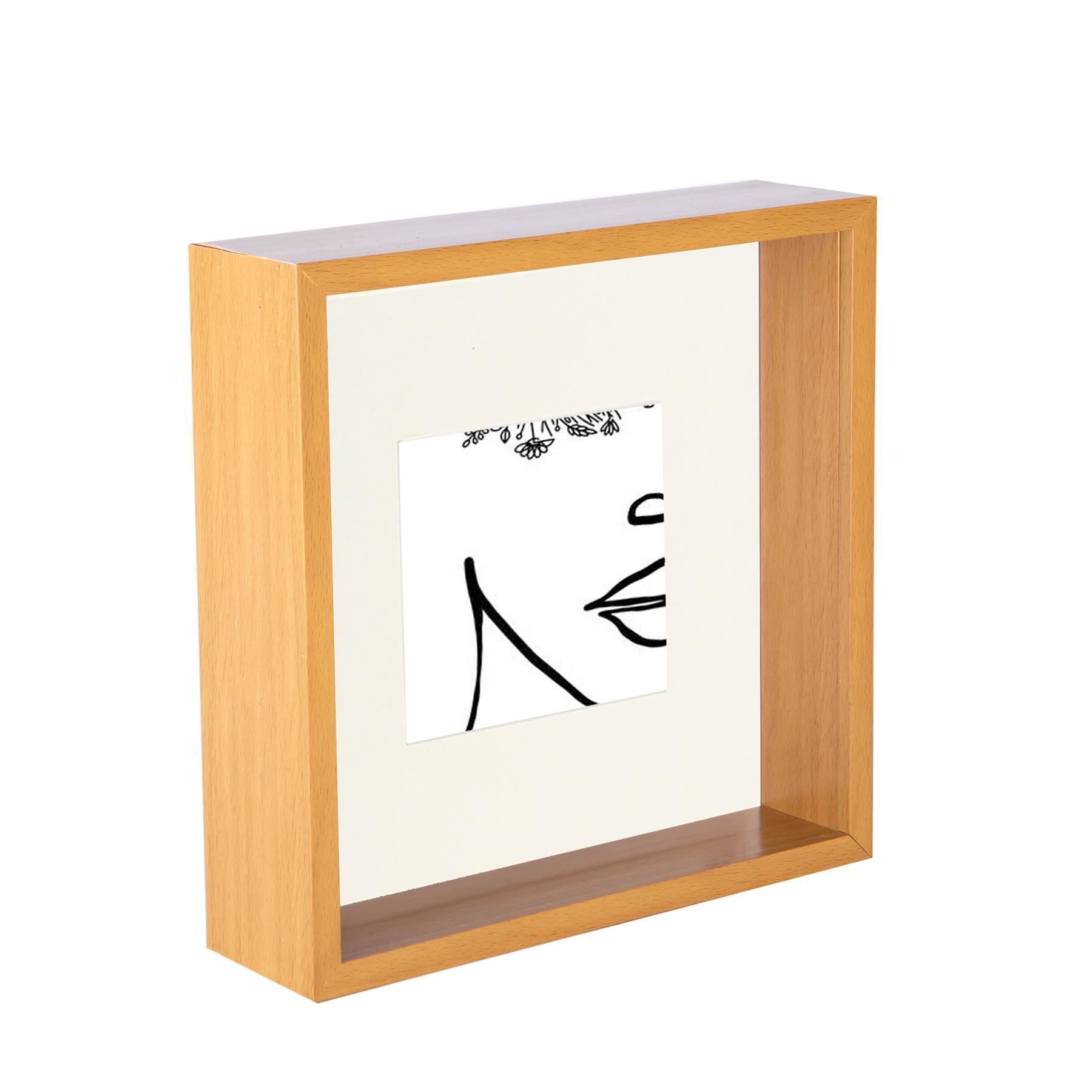 Nicola Spring 3D Deep Box Photo Frame - 8 x 8" with 4 x 4" Mount - Light Wood in Ivory