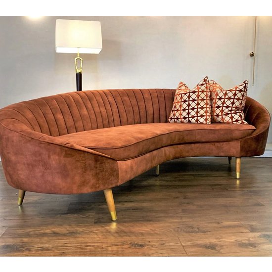 Camari Velvet 3 Seater Sofa In Vintage Burnt Orange