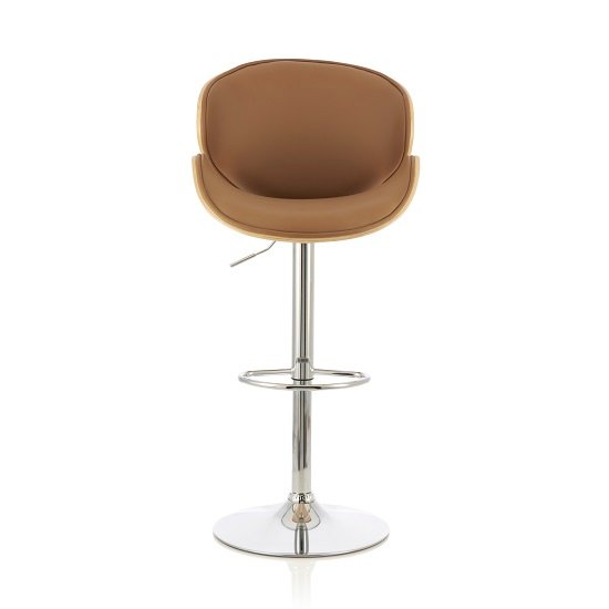 Oliver Bar Stool In Oak And Beige PU With Chrome Base