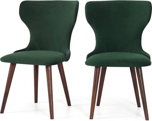 Set of 2 Bjorg Dining Chairs, Pine Green Velvet and Walnut