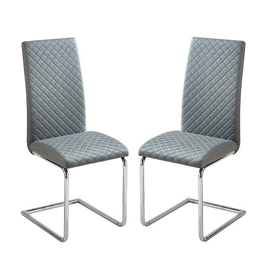 Ronn Dining Chair In Grey Faux Leather In A Pair