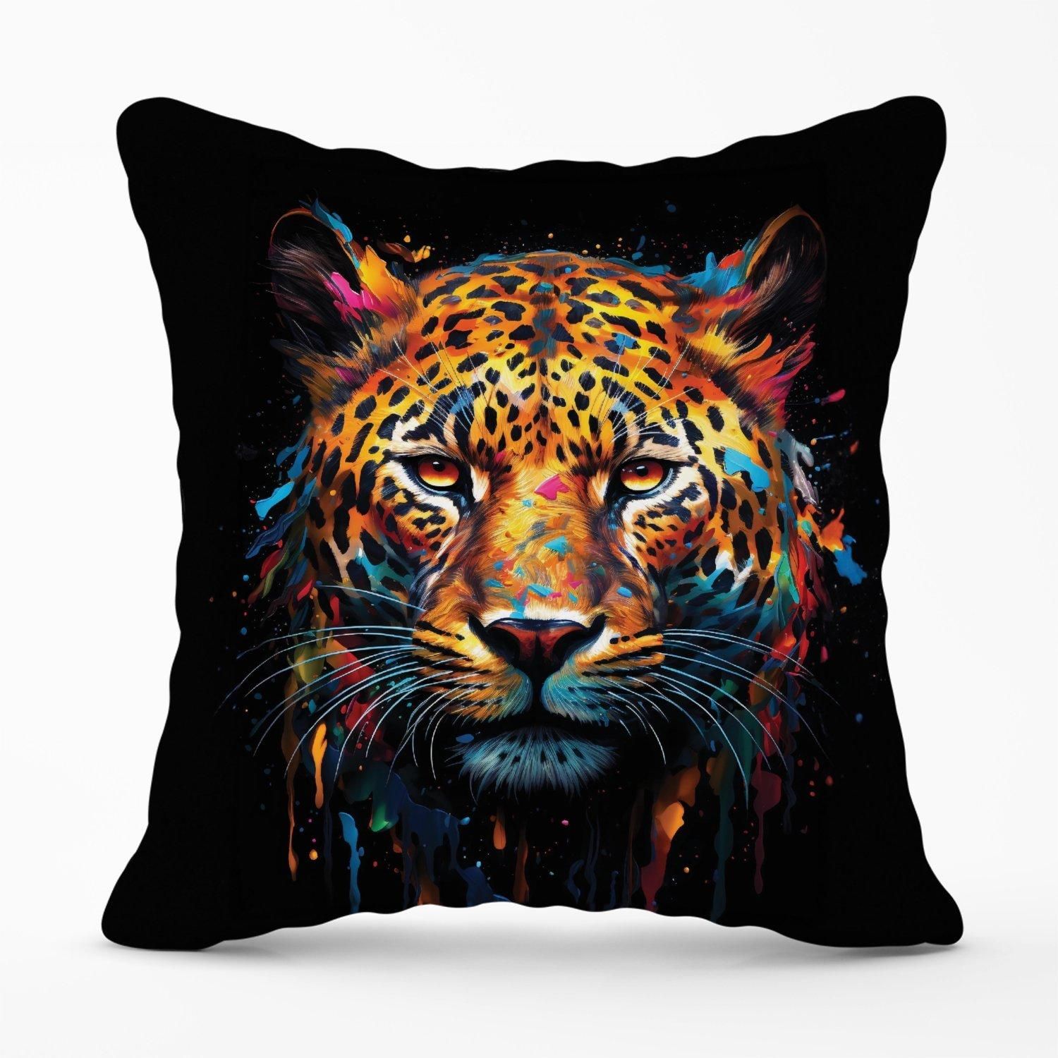 Warren Reed - Designer Splashart Leopard Face Outdoor Cushion in Brown