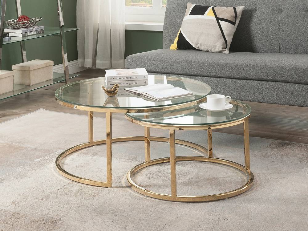 Vente-unique Nest Of Tables In Tempered Glass & Stainless Steel - Gold - MAEVANE in Clear